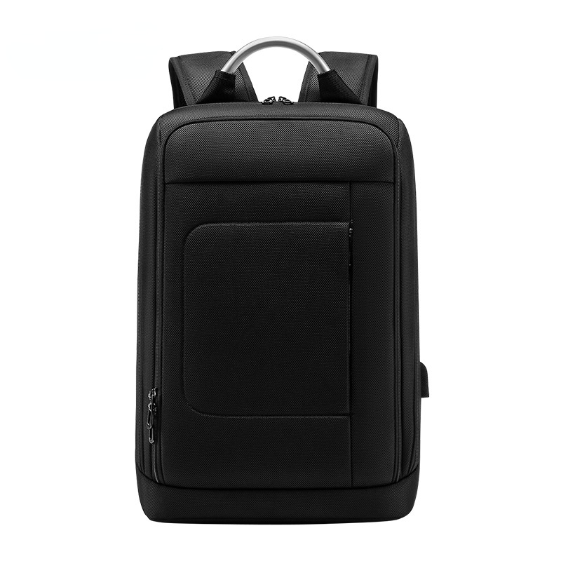 Slim Expandable Backpack for Men with USB Charging Port Black Business Slim Bag Waterproof Backpack
