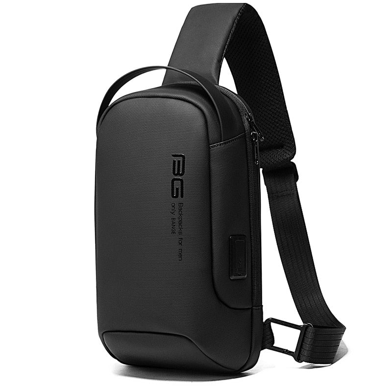 Sling Bag for Men Travel Bag Waterproof Short Trip Crossbody Bag USB Charging Black
