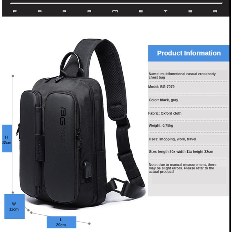 Sling Crossbody Bag Casual Crossbody Bags Male USB Charging Shoulder Bag Oxford Messenger Bag Waterproof