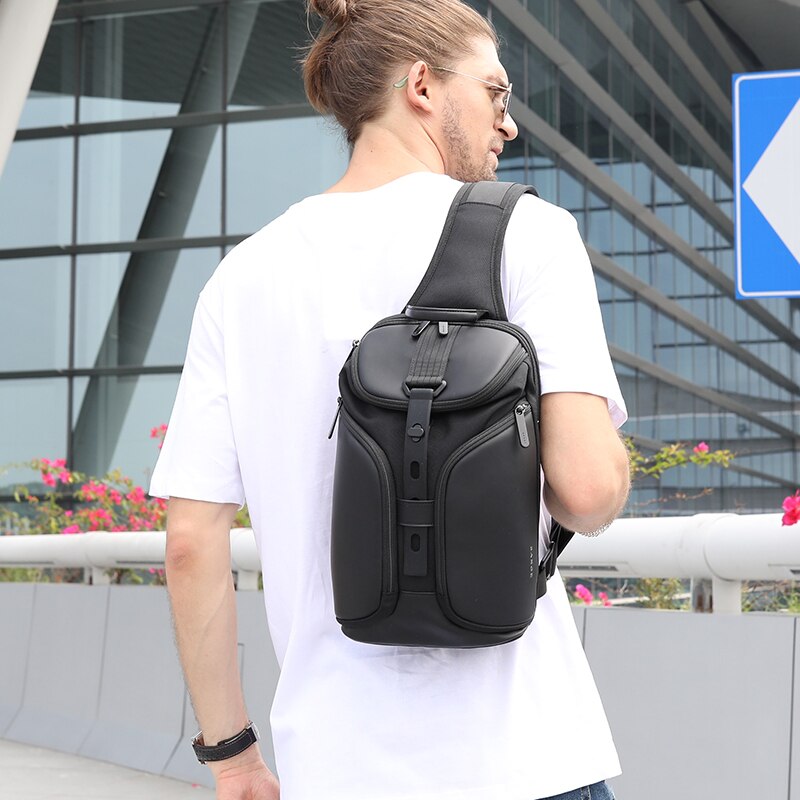 Leather Sling Crossbody Bag for Men Women with USB Charging Oxford Waterproof Large Capacity