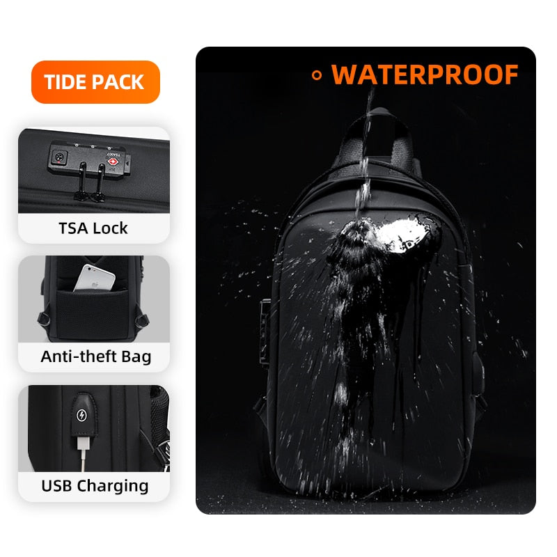 Hard Shell Sling Bag Backpack with Lock for Men Anti-theft Waterproof Shoulder Bag Chest pack USB Charging