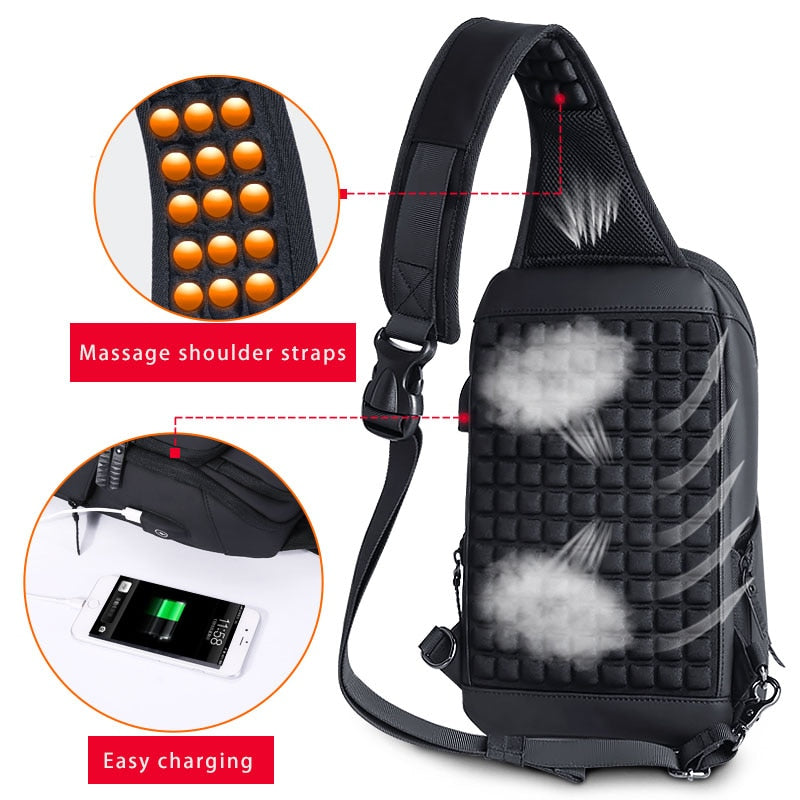 Sling Crossbody Bag USB Charging Crossbody Bags for Men Waterproof Short Trip Male Shoulder Bag