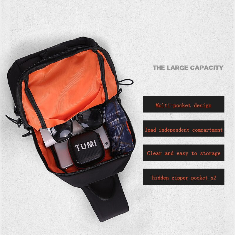 Sling Bag Crossbody Bag for Men Casual Water Repellent Male Shoulder Bag USB Charging Short Trip Travel Chest Pack
