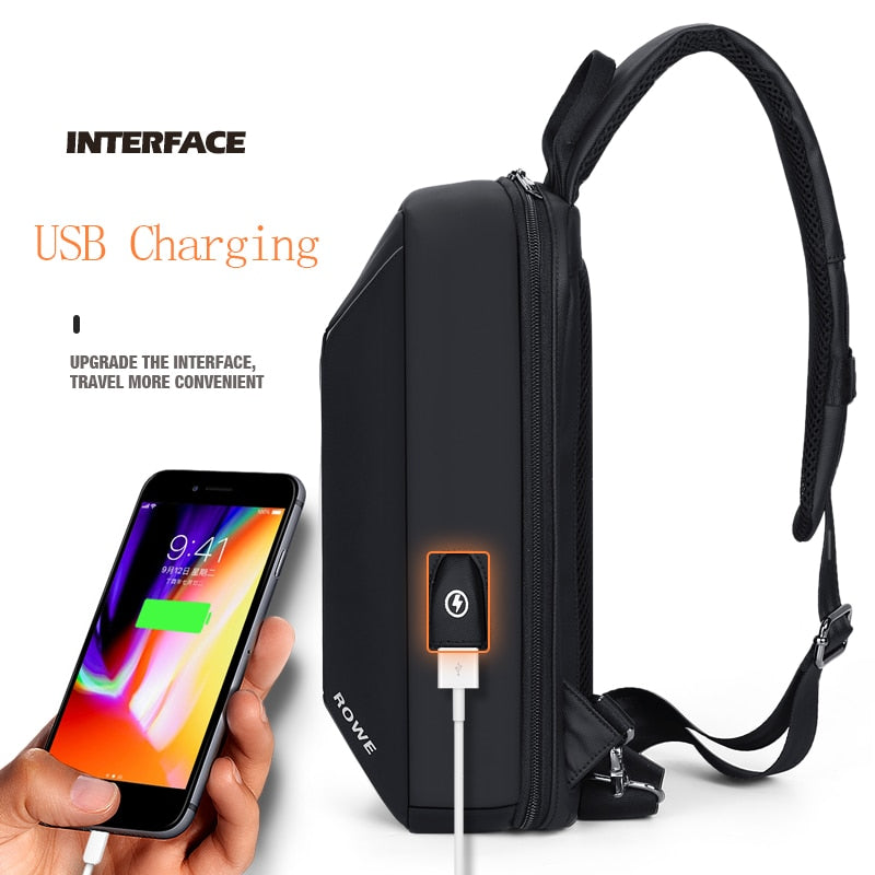 Sling Bag Crossbody Bag Anti theft Men Shoulder Bag 7.9 Inch iPad Waterproof Chest Pack USB Charging