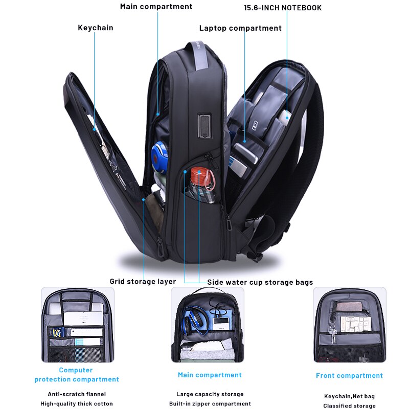 Backpack with Chest Strap for Men Hardshell 15.6 Inch Laptop Backpack with USB Charging Travel Backpack