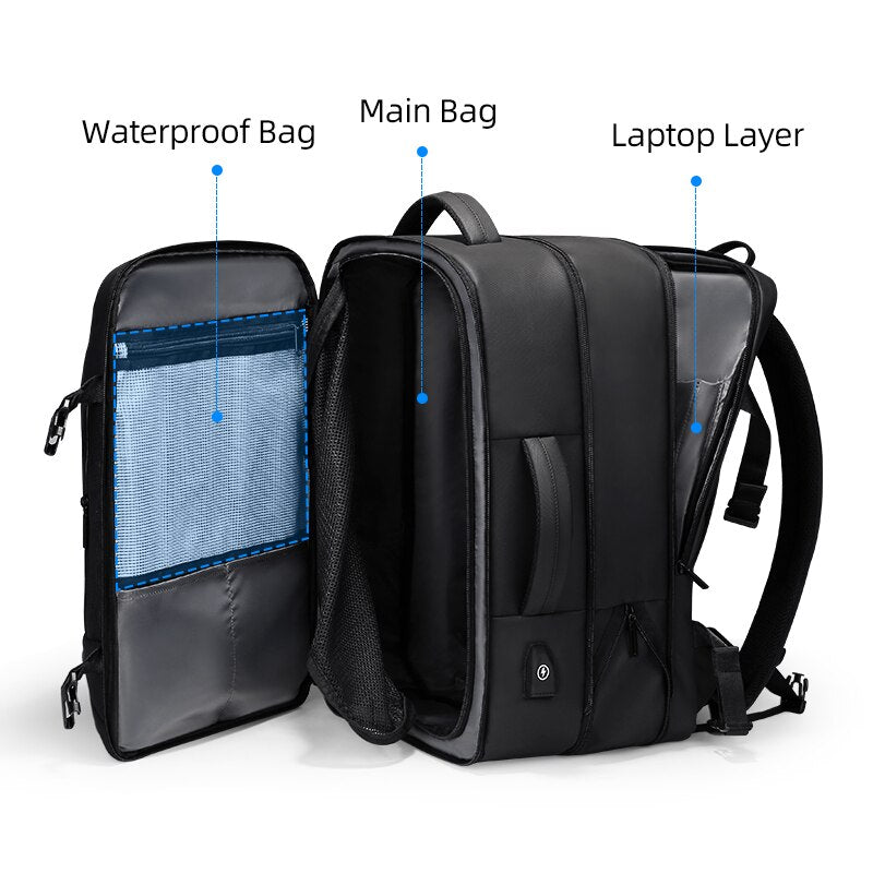 Carry-on Travel Backpack 39L Waterproof USB Charging Port Expandable