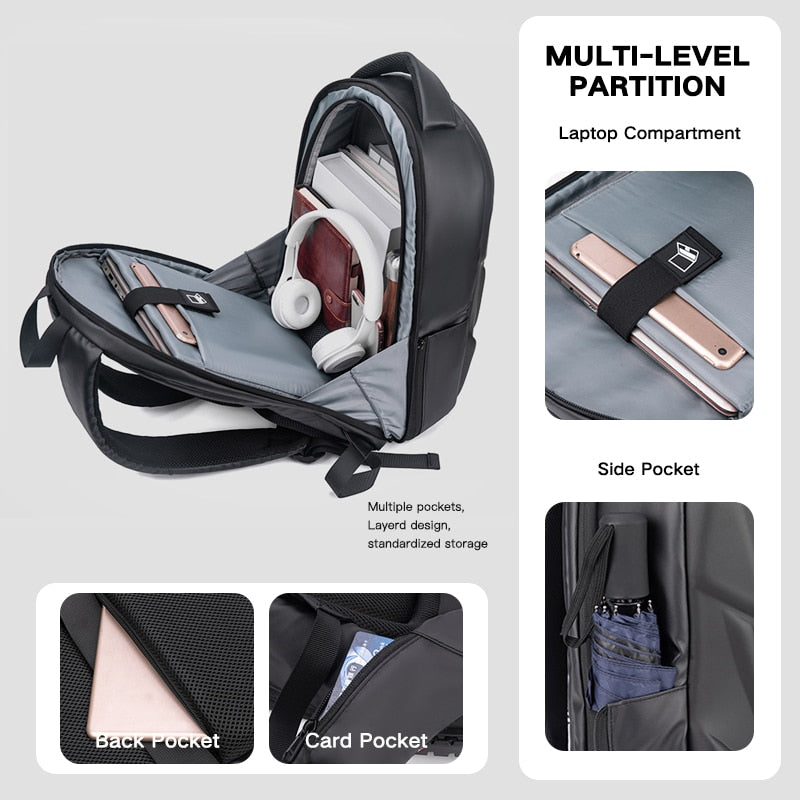 Hard Shell Anti-theft Men Backpack Fashion Waterproof 15.6 inch Laptop Backpacks USB Charging Port