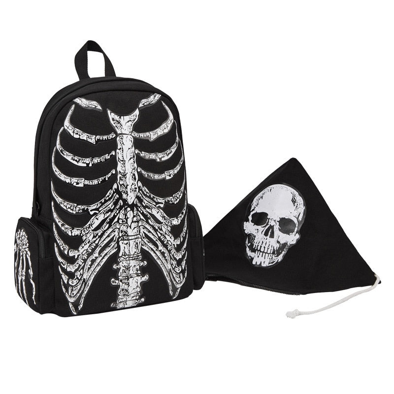 Skull Printed Backpack Canvas Backpack Halloween School Bags Gothic Designer Travel Bag