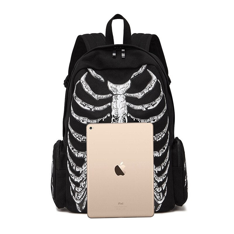 Skull Printed Backpack Canvas Backpack Halloween School Bags Gothic Designer Travel Bag