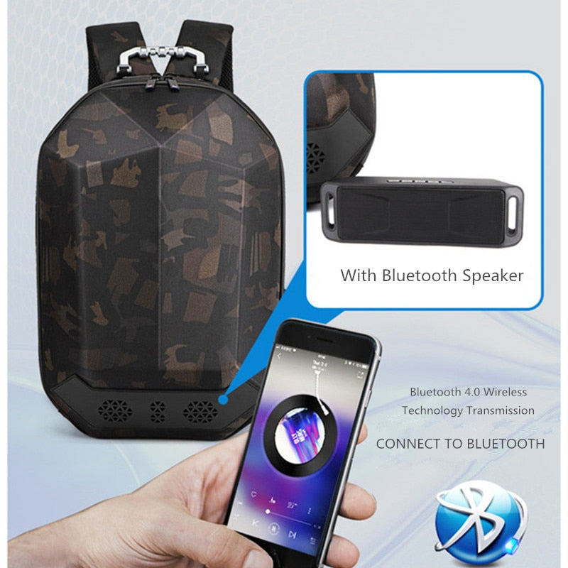 Hard Shell Backpack with Bluetooth Soundbar Waterproof Teenager Schoolbag Travel Backpack