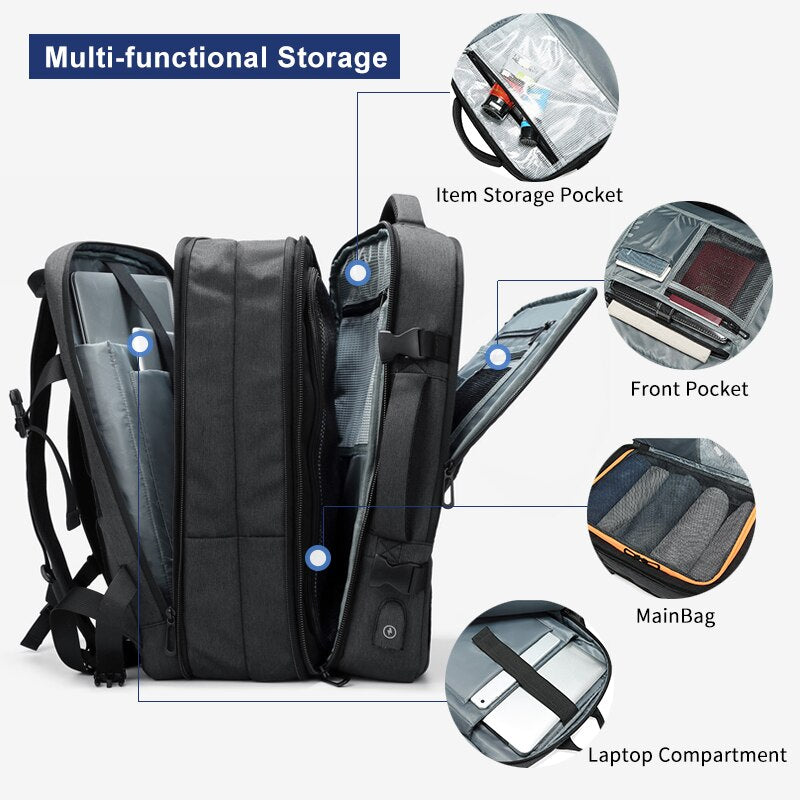 Backpack with Expandable 12cm for Men 15.6 inch Laptop Backpacks USB Charging Waterproof Travel Bag