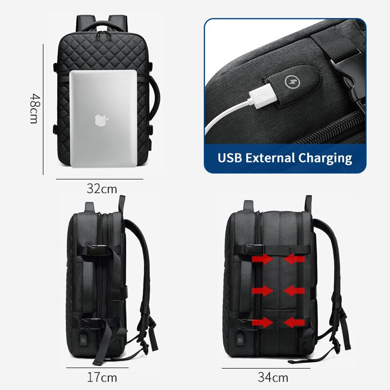 Backpack with Expandable 12cm for Men 15.6 inch Laptop Backpacks USB Charging Waterproof Travel Bag