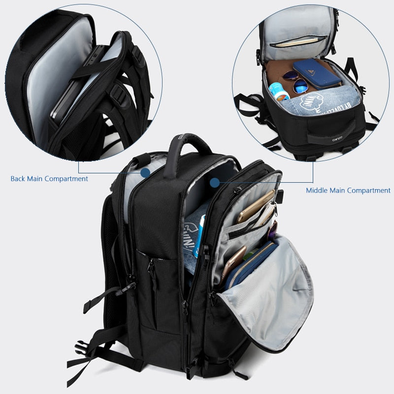 Backpack with Waterproof Cover Shoe Compartment 35L Water Repellent USB Charging Travel Backpack