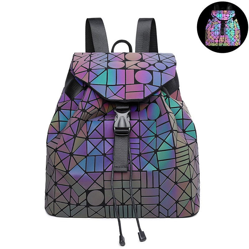 Women Laser Luminous Backpack Shoulder Bag Folding Student School Bags For Teenage Girl