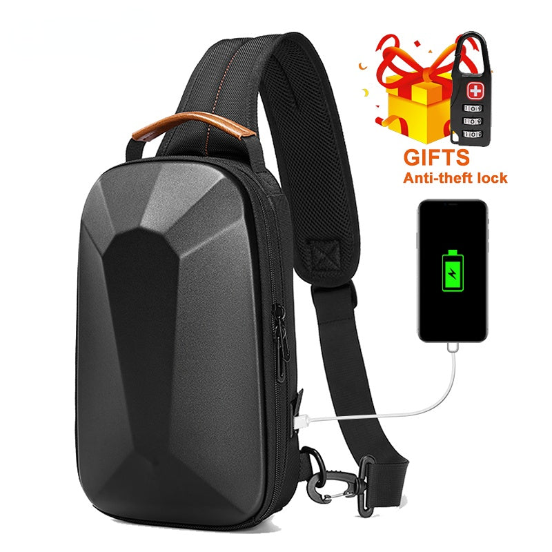 Hard Shell Sling Bag With USB Charging Anti-theft Waterproof 9.7 Inch