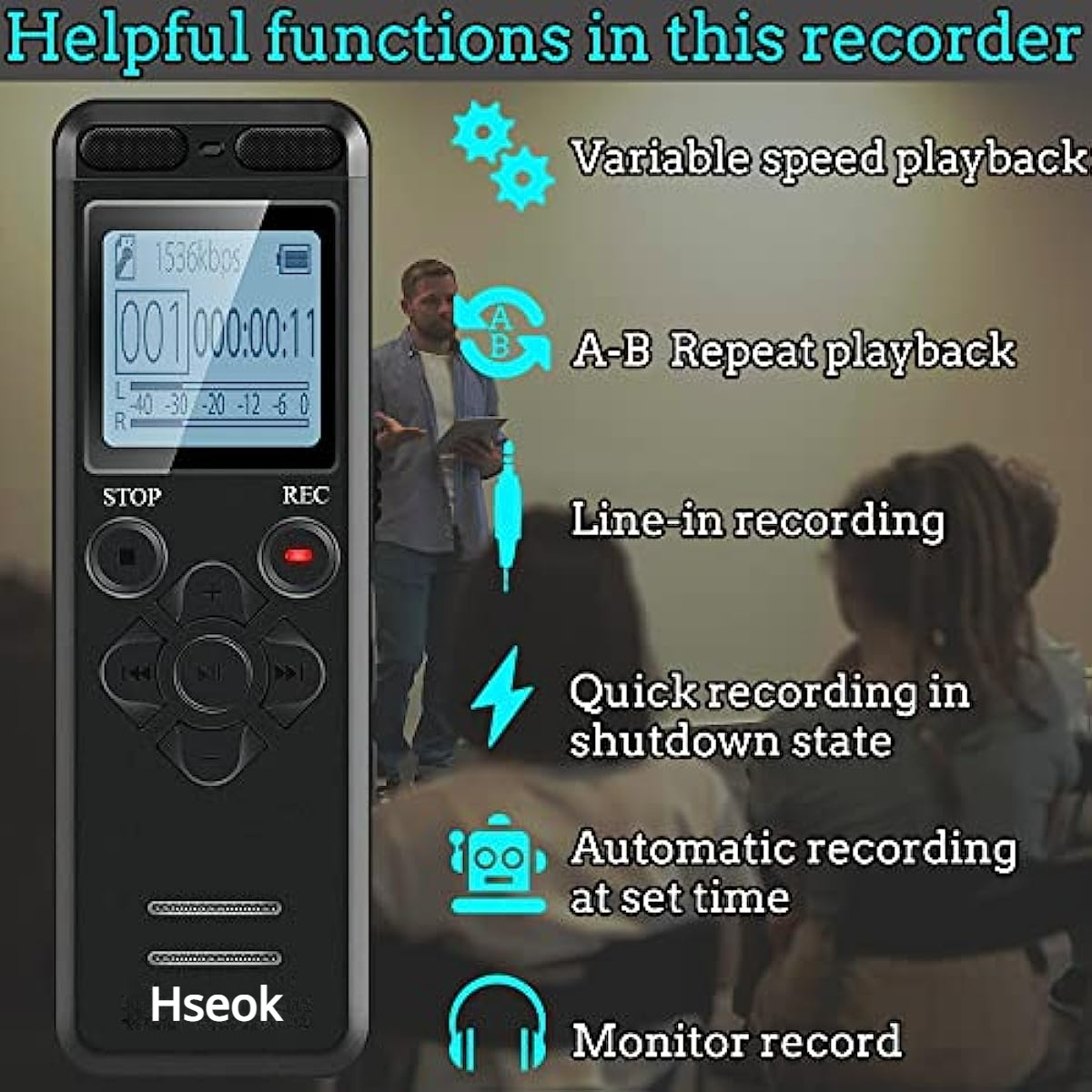 Hseok 72GB Digital Voice Recorder Voice Activated Recorder for Lectures Meetings - aiworth 5220 Hours Sound Audio Recorder Dictaphone Recording Device with Playback,MP3 Player,Password,Variable Speed