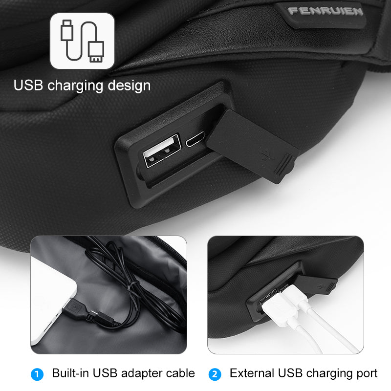 Hard Shell Sling Crossbody Bags USB Charging Shoulder Bags for Men Anti-Theft Waterproof Short Trip Chest Bag
