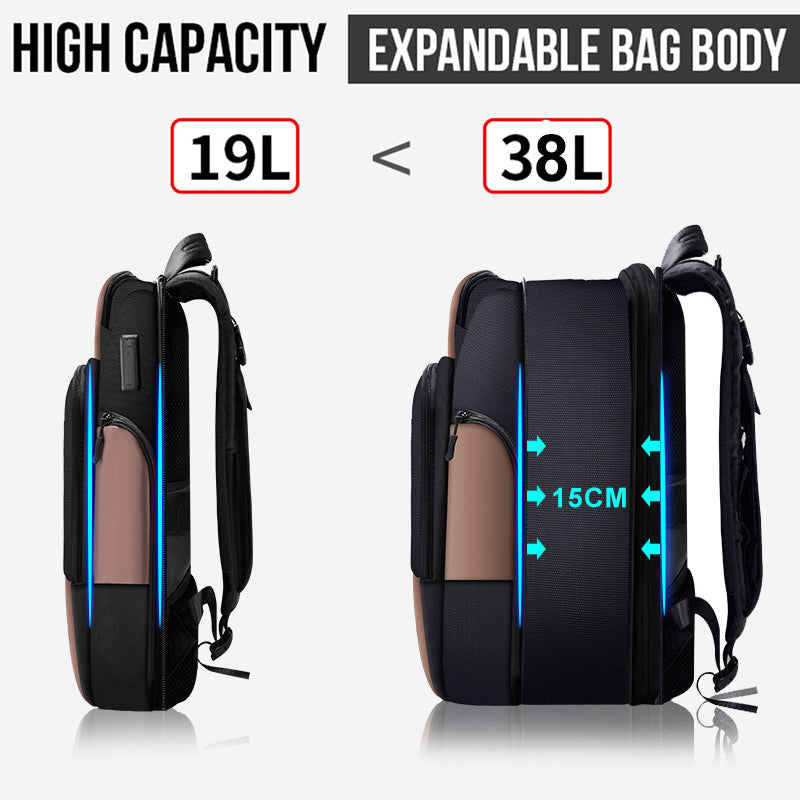 Travel Laptop Backpack for Men Expandable with Foldable Shoulder Pockets USB Charging Fits in 15.6 Inch Laptop