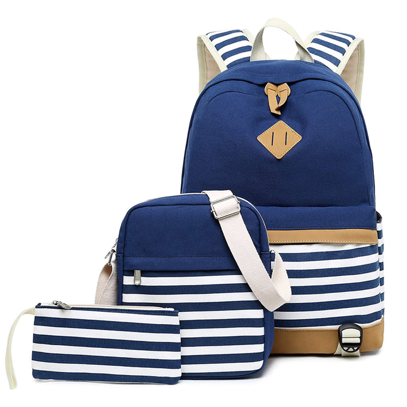 School Backpacks for Teenage Girls Set Causal Canvas Stripe Backpack ...