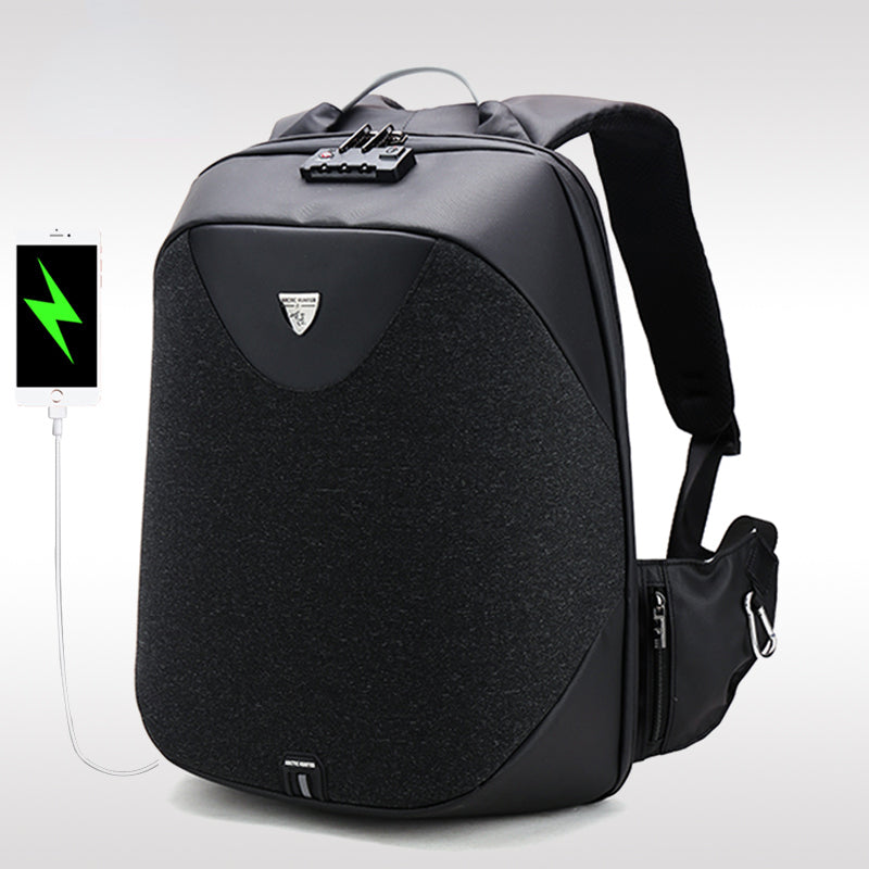 Stylish Anti Theft Travel Backpack with Cable Storage Board USB Charging Port for Men with Water Bottle Holder