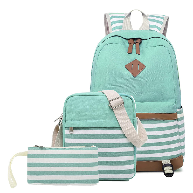 School Backpacks for Teenage Girls Set Causal Canvas Stripe Backpack ...