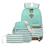 School Backpacks for Teenage Girls Set Causal Canvas Stripe Backpack Cute Teen Backpacks