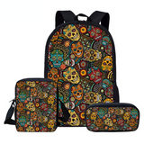Skull Print Backpack for Girls School Bag Set Student Bookbag Children Satchel Daypack